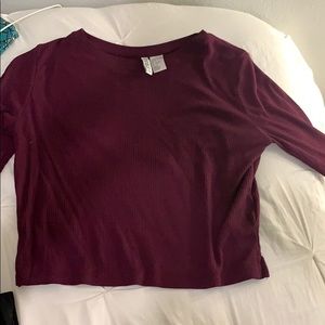 divided long sleeve maroon shirt